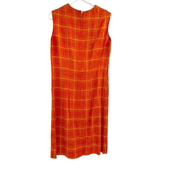 Vintage Stacy Ames Tweed Windowpane Sheath Dress Burnt Orange size 14 - Picture 4 of 16